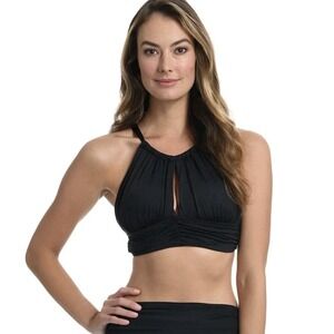 La Blanca Black Island Goddess High Neck Bikini Top Size 10 L33842 Bathing Suit